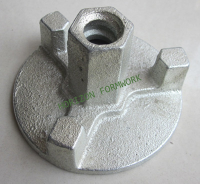 Cast wing nut with screws for concrete wall shuttering system