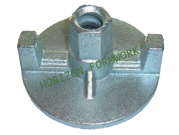 Cast wing nut with screws for concrete wall shuttering system